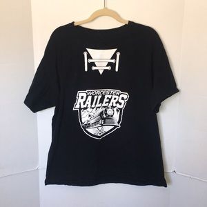WORCESTER RAILERS HOCKEY TEE GRAPHICS FRONT AND REAR SIZE ADULT L.